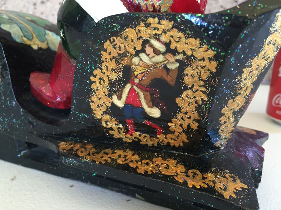 Hand Painted Santa Claus On Sleigh Possibly Russian [Photo 12]