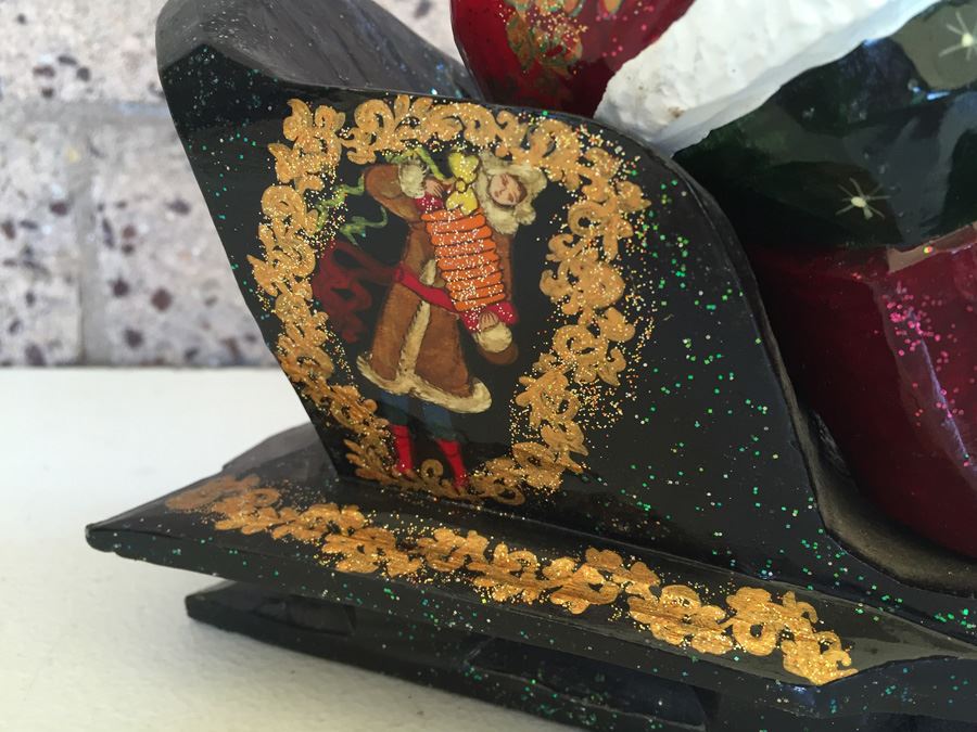 Hand Painted Santa Claus On Sleigh Possibly Russian [Photo 5]
