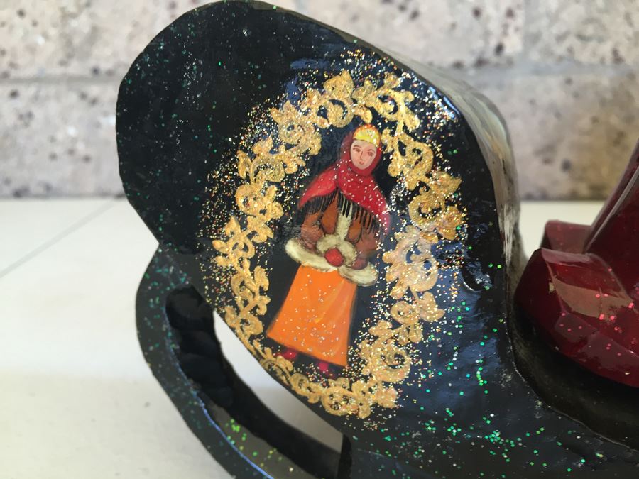 Hand Painted Santa Claus On Sleigh Possibly Russian [Photo 13]