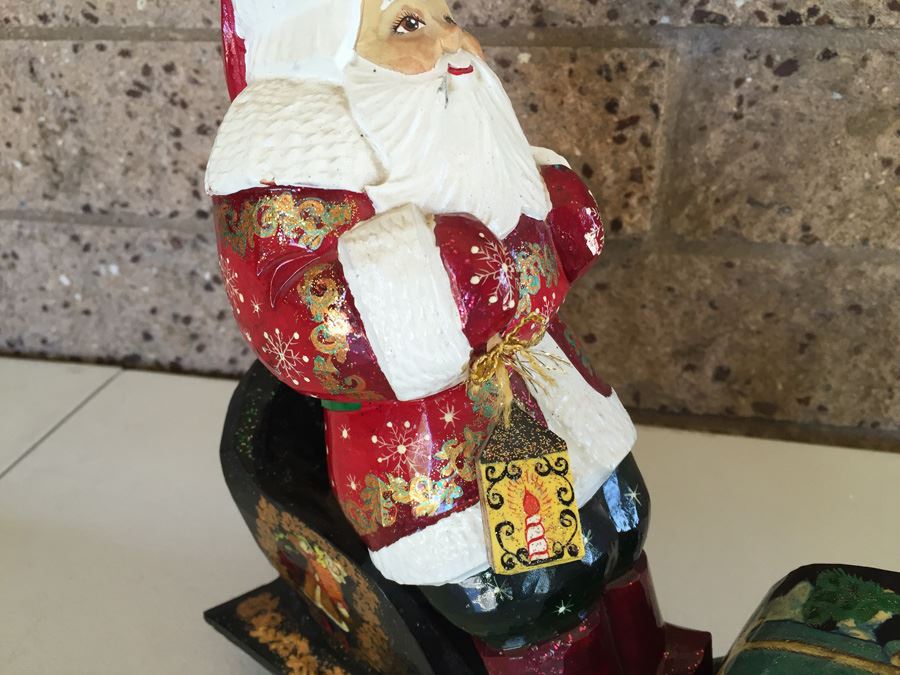Hand Painted Santa Claus On Sleigh Possibly Russian [Photo 4]