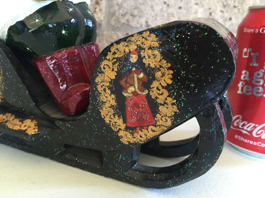 Hand Painted Santa Claus On Sleigh Possibly Russian [Photo 6]