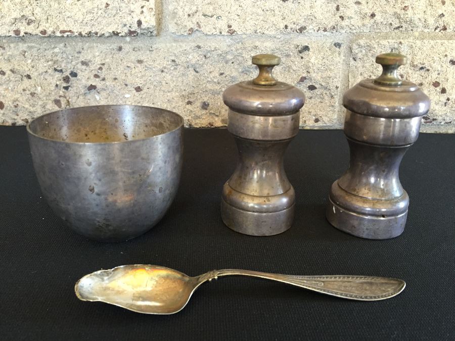 Sterling Silver Lot Includes Salt & Pepper Shakers, Old Spoon And Stieff Sterling Jefferson Cup [Photo 4]