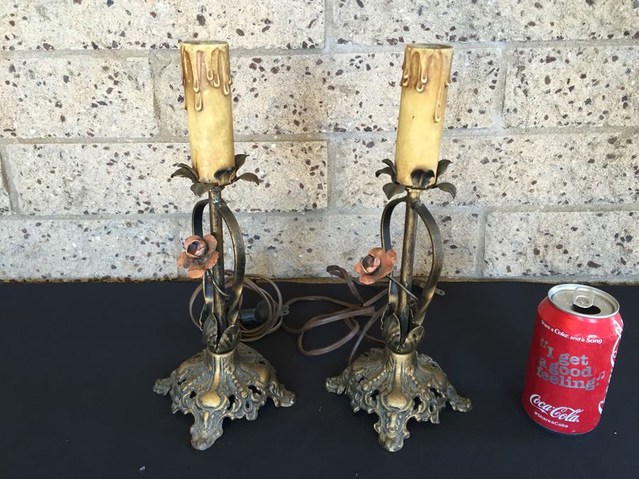 Pair Of Vintage Hand Painted Metal Table Lamps [Photo 9]