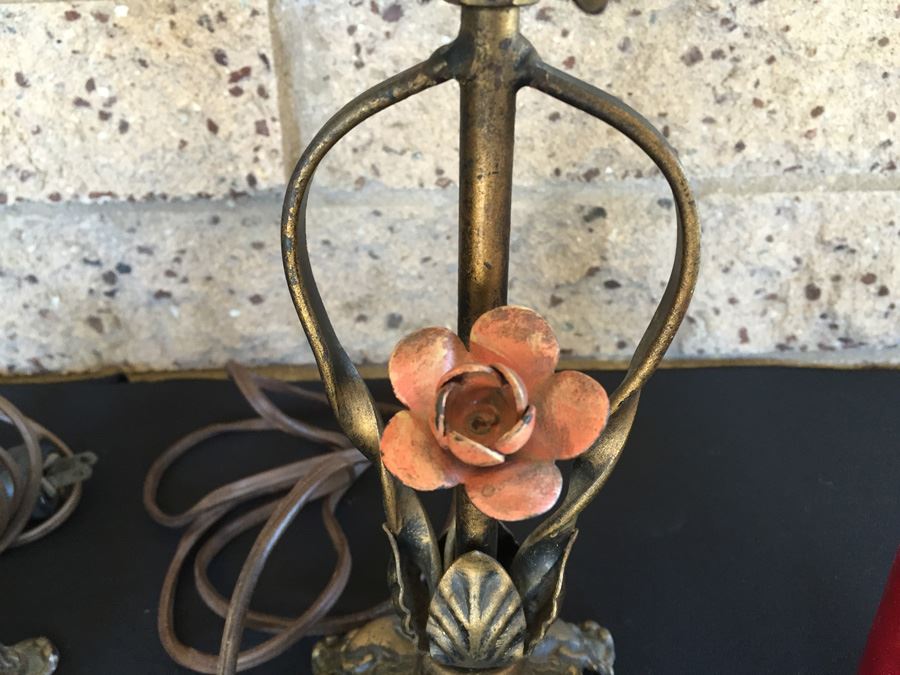 Pair Of Vintage Hand Painted Metal Table Lamps [Photo 3]