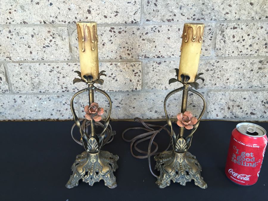 Pair Of Vintage Hand Painted Metal Table Lamps [Photo 8]