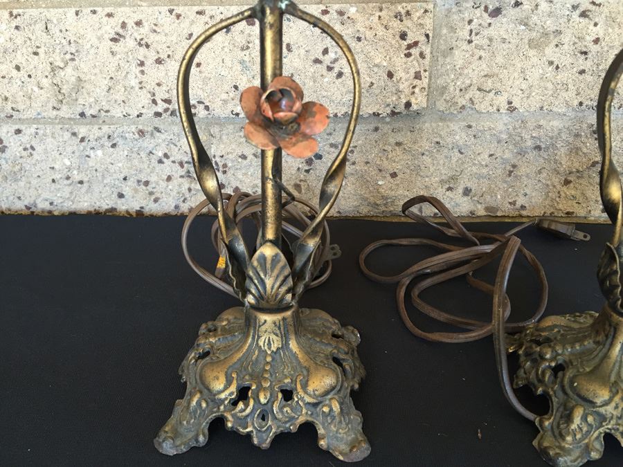 Pair Of Vintage Hand Painted Metal Table Lamps [Photo 4]