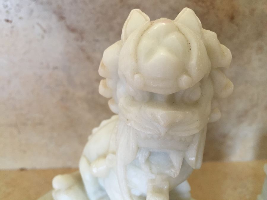 Pair Of Chinese Carved Jade Foo Dogs
