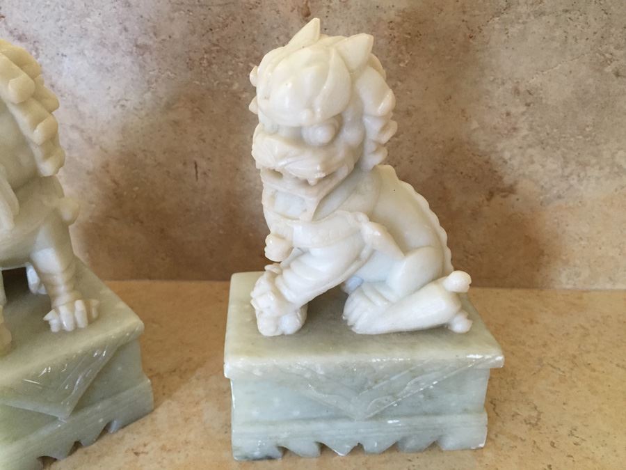 Pair Of Chinese Carved Jade Foo Dogs [Photo 3]