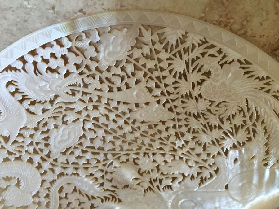 Finely Hand Carved Abalone Shell With Dragon And Bird [Photo 8]