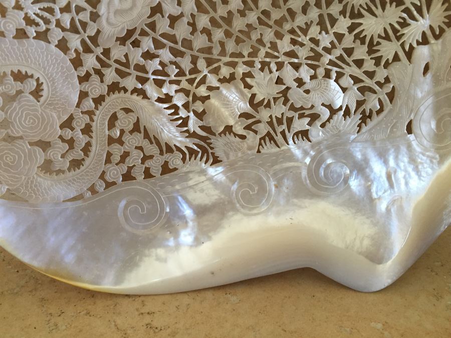 Finely Hand Carved Abalone Shell With Dragon And Bird [Photo 6]