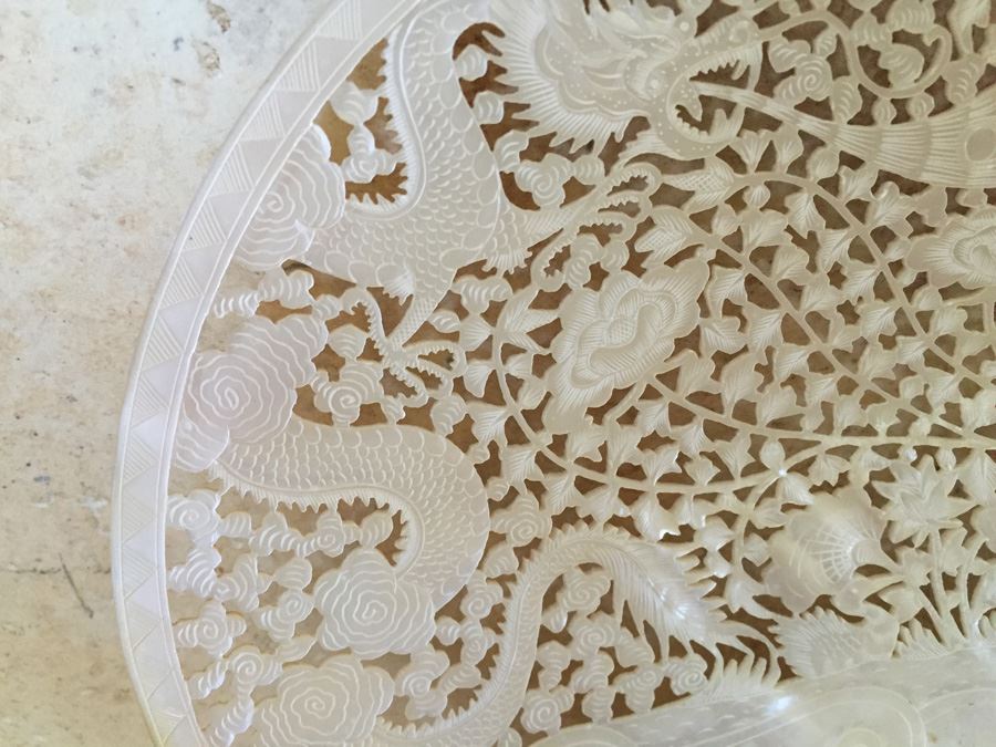 Finely Hand Carved Abalone Shell With Dragon And Bird [Photo 5]