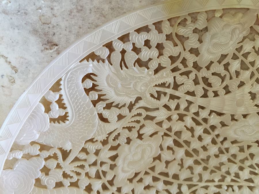 Finely Hand Carved Abalone Shell With Dragon And Bird [Photo 2]