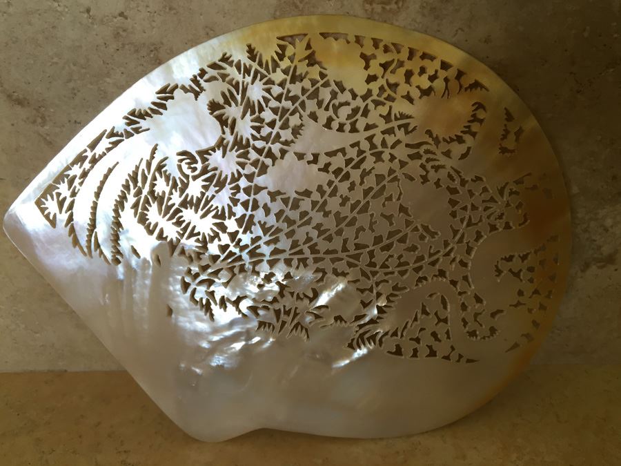 Finely Hand Carved Abalone Shell With Dragon And Bird [Photo 10]