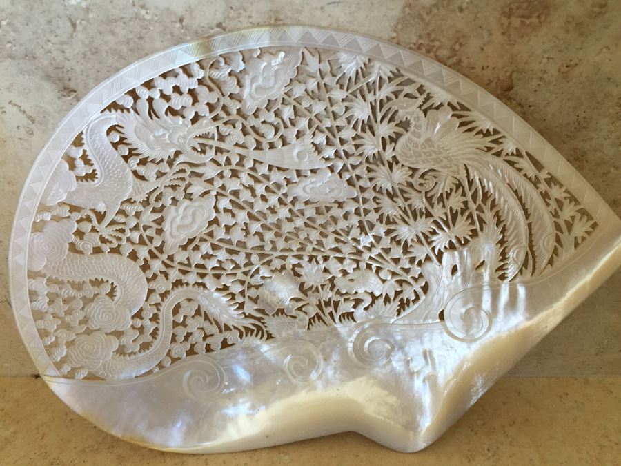Finely Hand Carved Abalone Shell With Dragon And Bird [Photo 9]