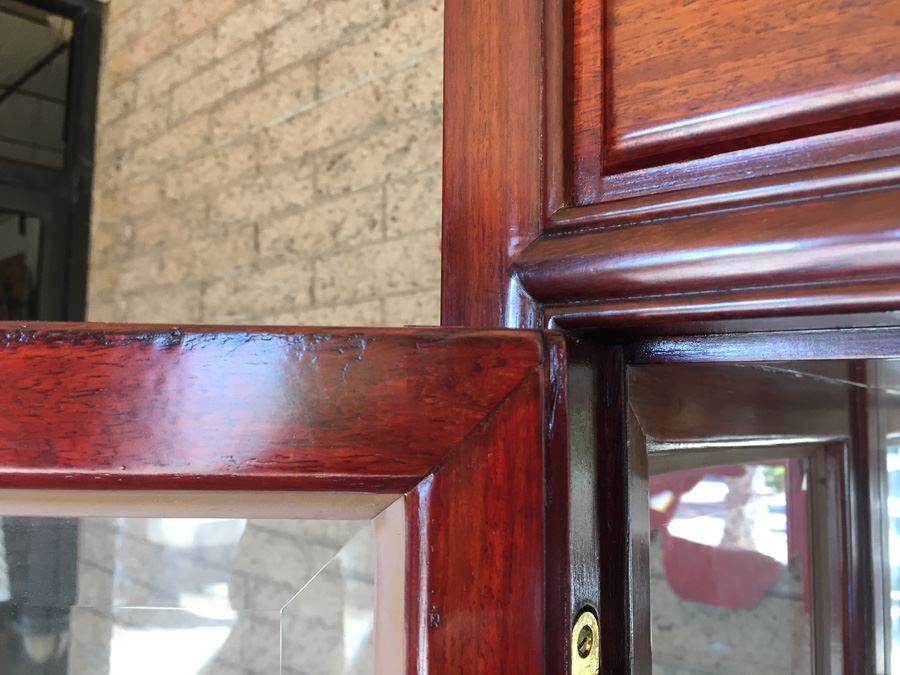 Beautiful Rosewood Curio Cabinet With Glass On Front, Sides, And Shelves Plus Internal Lighting [Photo 8]