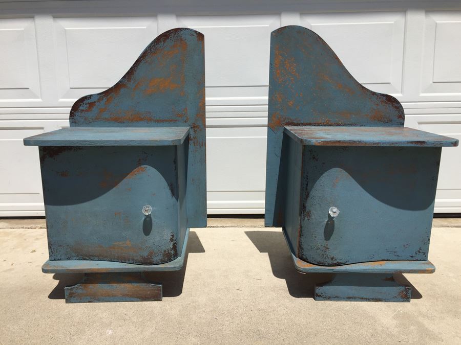 Pair Of Distressed Wood Chabby Chic Blue Nightstands