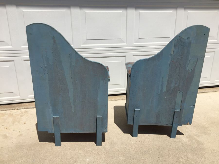 Pair Of Distressed Wood Chabby Chic Blue Nightstands [Photo 3]