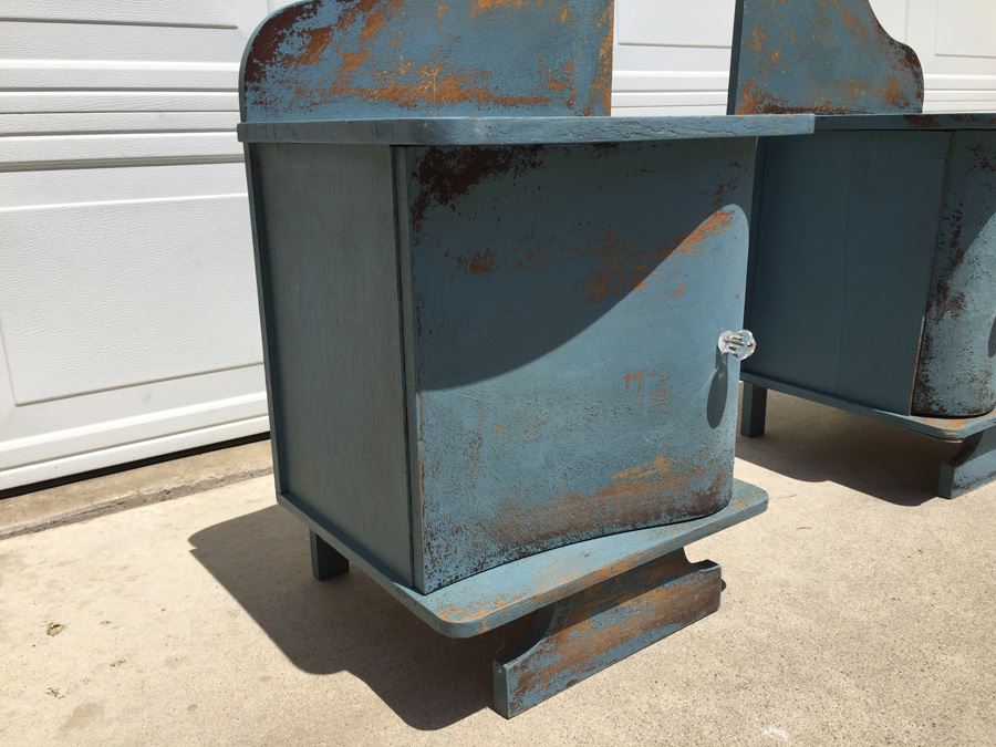 Pair Of Distressed Wood Chabby Chic Blue Nightstands [Photo 6]