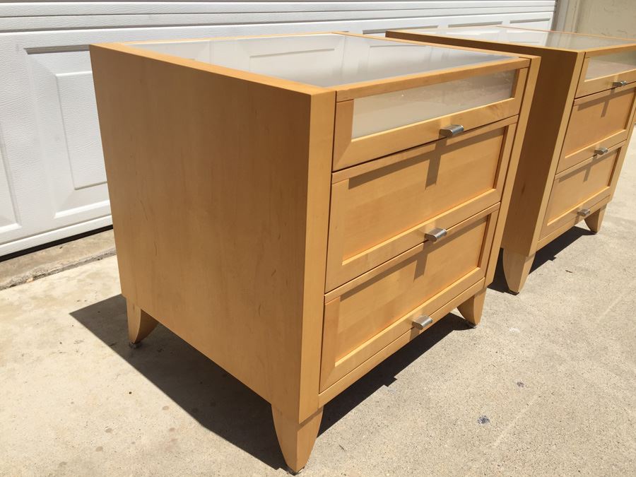 Pair Of Contemporary Nightstands With Glass Tops [Photo 6]