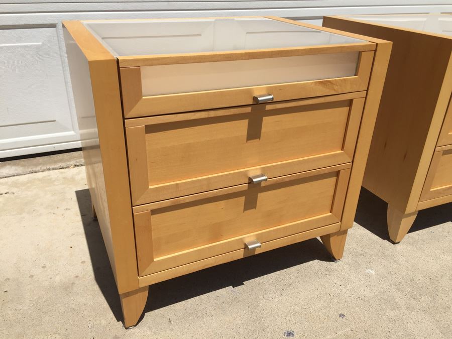 Pair Of Contemporary Nightstands With Glass Tops [Photo 5]