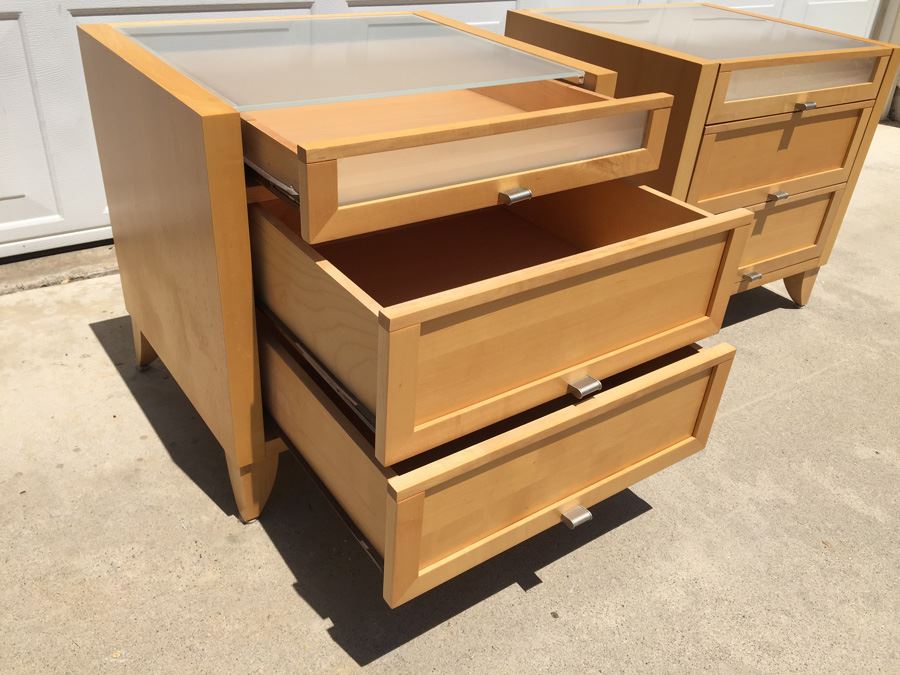 Pair Of Contemporary Nightstands With Glass Tops [Photo 3]