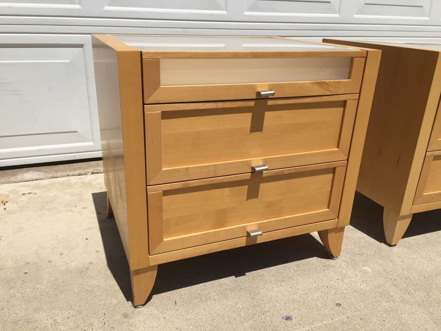 Pair Of Contemporary Nightstands With Glass Tops [Photo 4]