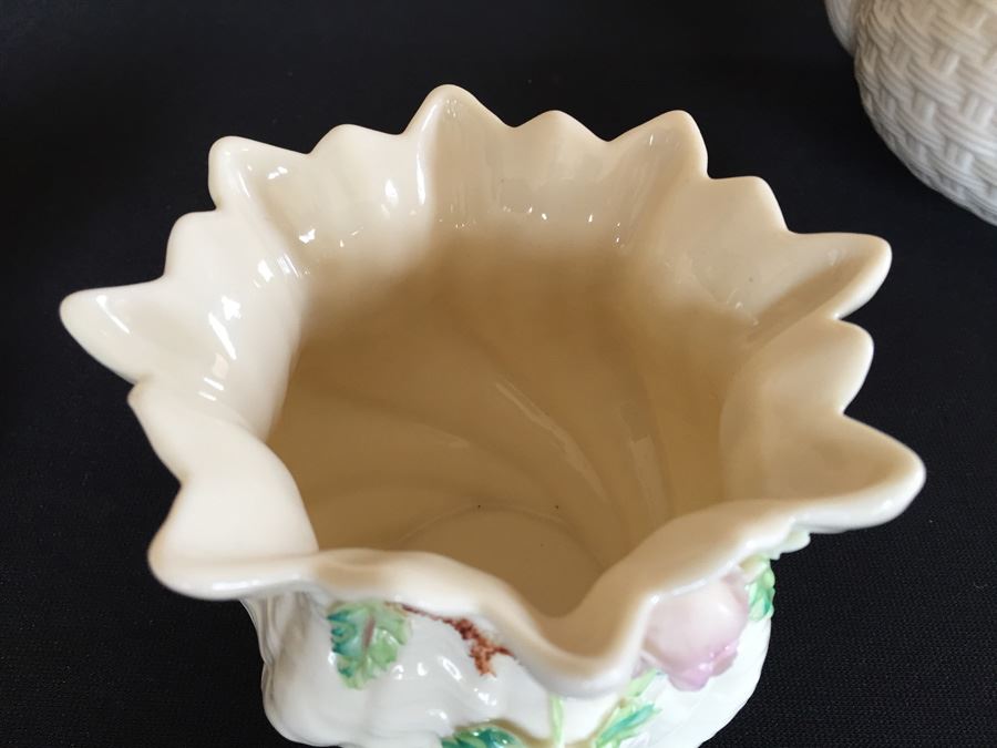 Vintage Belleek China Teapot, Cup And Saucer, Heart Shaped Bowl and Rose Cup Ireland [Photo 11]
