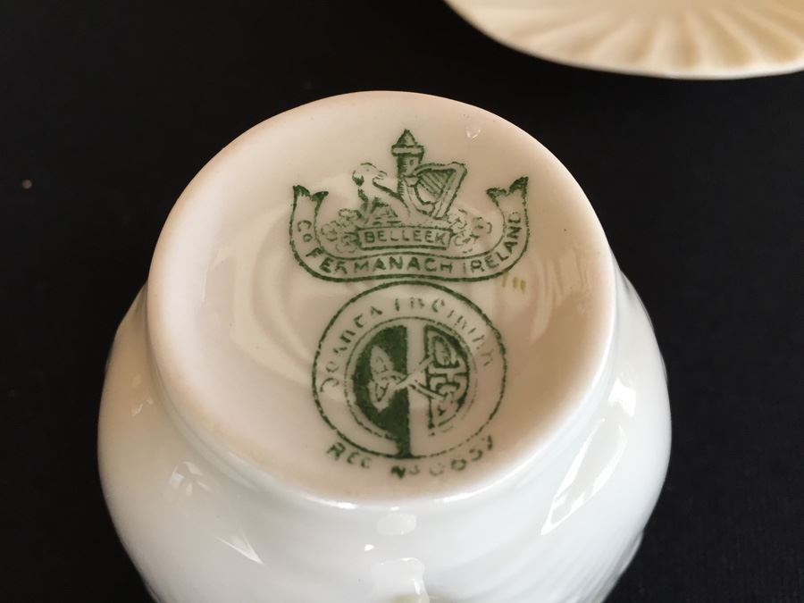Vintage Belleek China Teapot, Cup And Saucer, Heart Shaped Bowl and Rose Cup Ireland [Photo 20]
