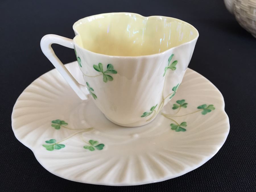 Vintage Belleek China Teapot, Cup And Saucer, Heart Shaped Bowl and Rose Cup Ireland [Photo 16]