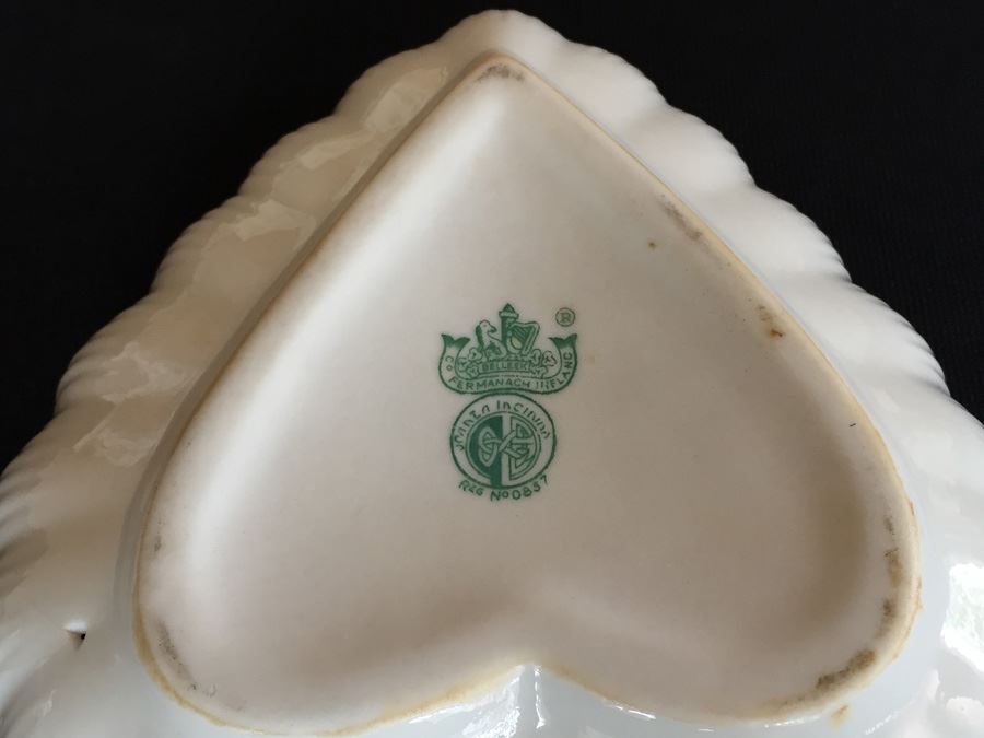 Vintage Belleek China Teapot, Cup And Saucer, Heart Shaped Bowl and Rose Cup Ireland [Photo 26]