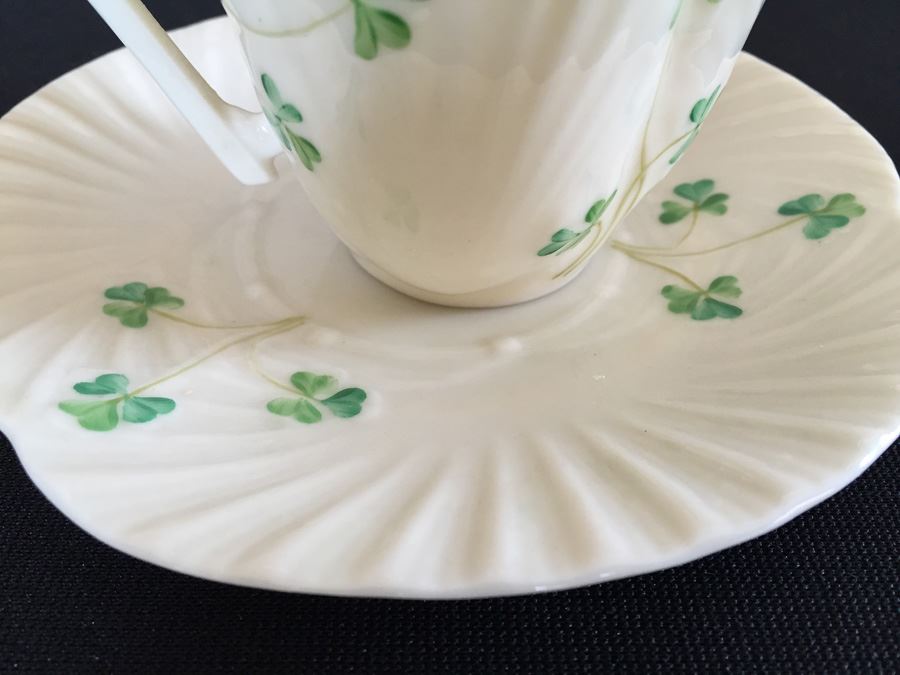Vintage Belleek China Teapot, Cup And Saucer, Heart Shaped Bowl and Rose Cup Ireland [Photo 17]