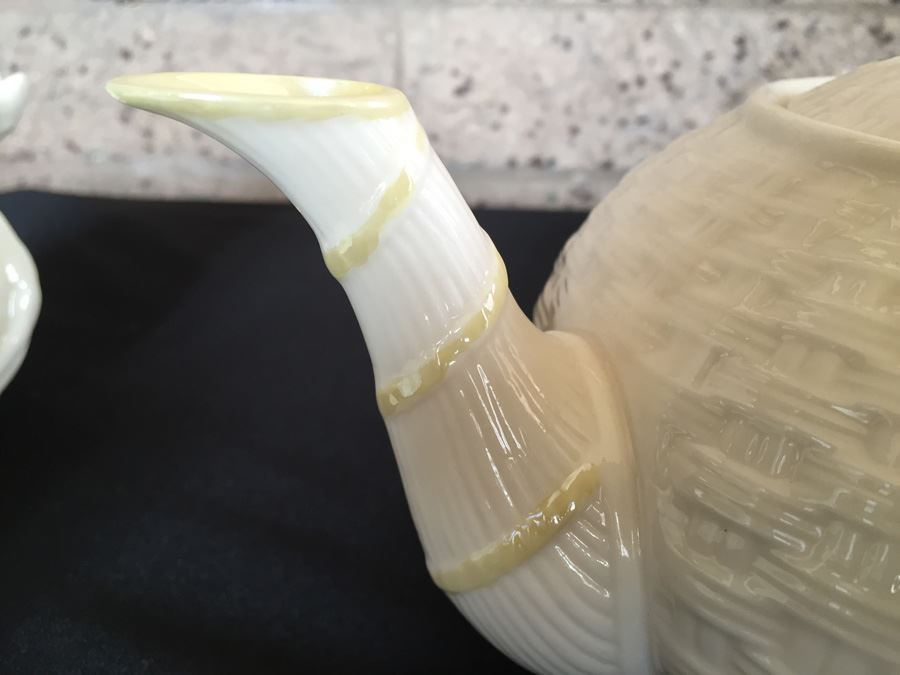 Vintage Belleek China Teapot, Cup And Saucer, Heart Shaped Bowl and Rose Cup Ireland [Photo 7]