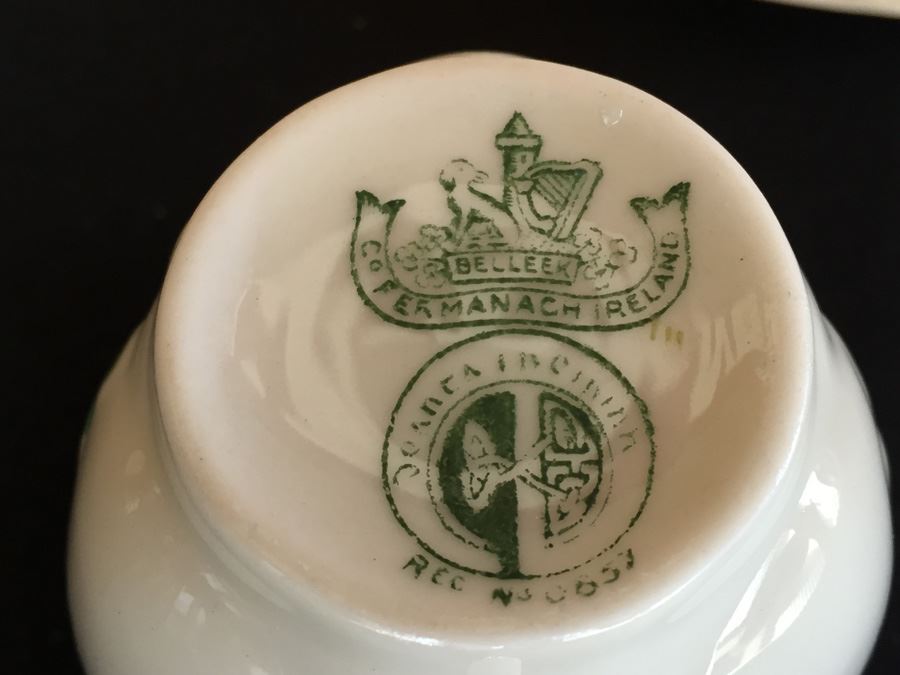 Vintage Belleek China Teapot, Cup And Saucer, Heart Shaped Bowl and Rose Cup Ireland [Photo 21]