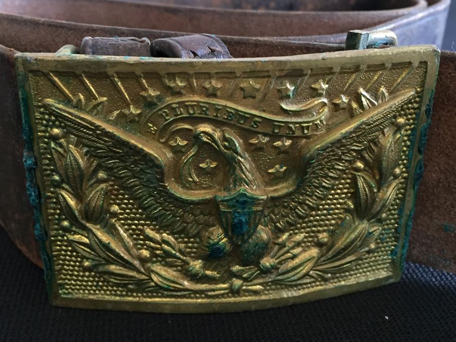 Vintage Brass Belt Buckle With Leather Belt [Photo 2]