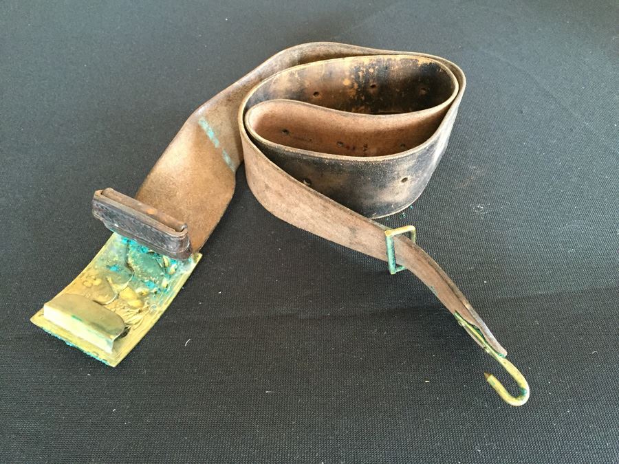 Vintage Brass Belt Buckle With Leather Belt [Photo 3]