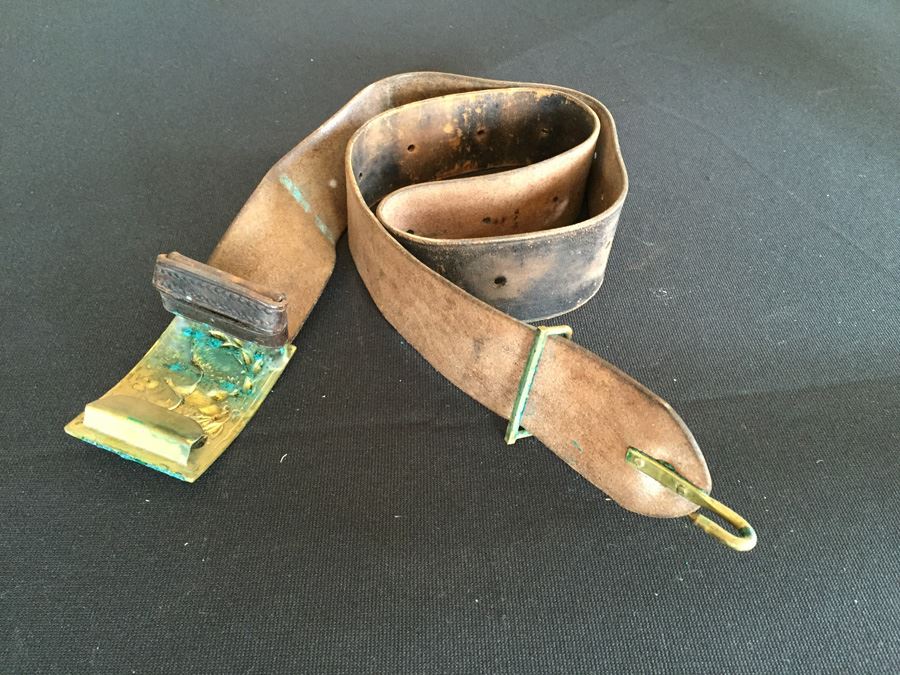 Vintage Brass Belt Buckle With Leather Belt [Photo 7]