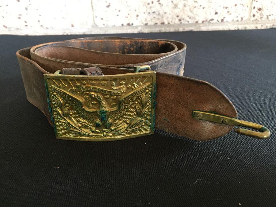 Vintage Brass Belt Buckle With Leather Belt [Photo 1]