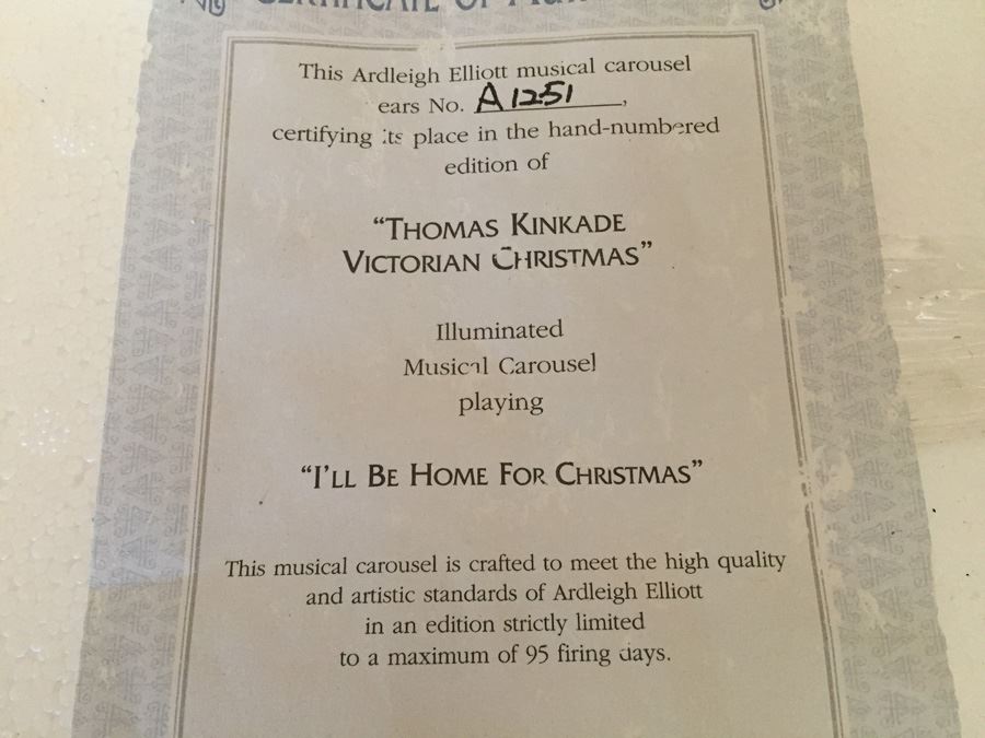 Ardleigh Elliott Thomas Kinkade Victorian Christmas Illuminated Musical Carousel Playing I'll Be Home For Christmas New In Box [Photo 5]