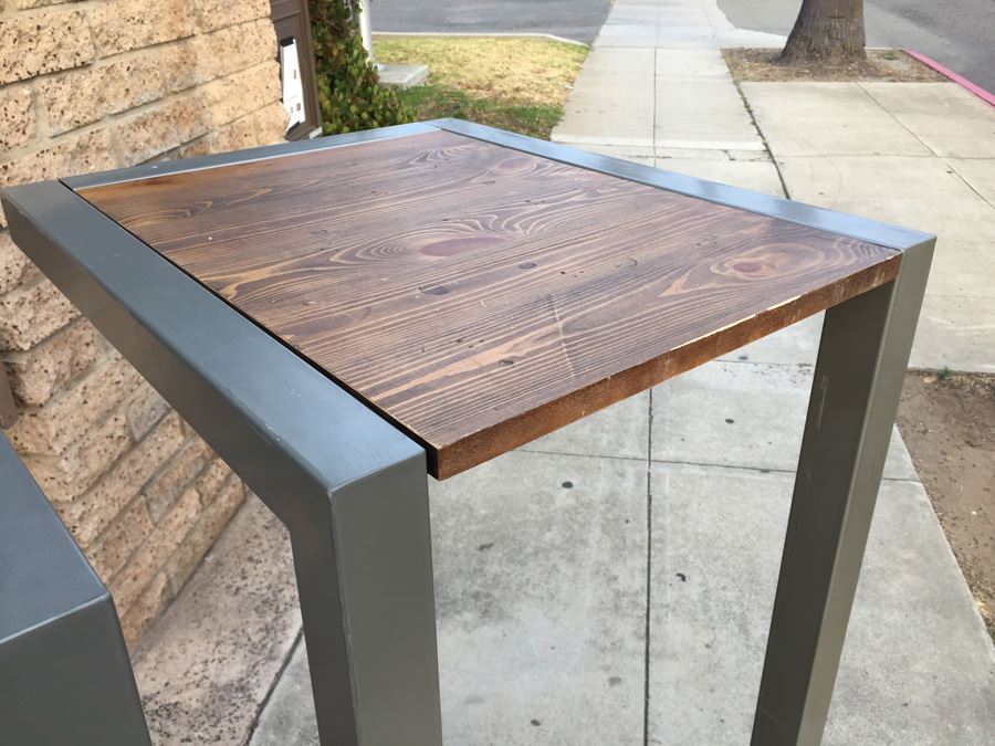 Pair Of Industrial Wood And Metal Pedestals Use For Displaying Items Or As Tables [Photo 6]