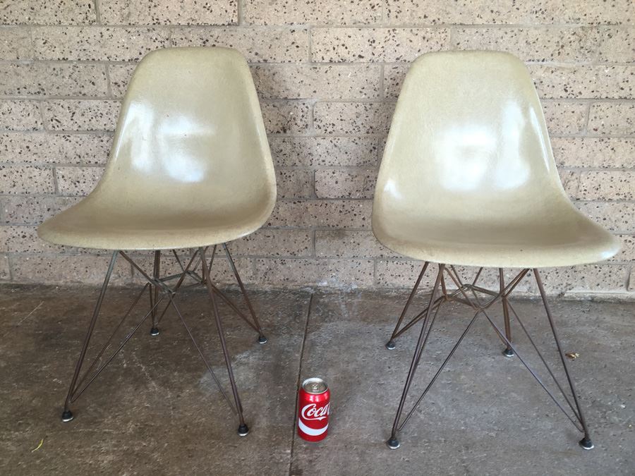 Pair Of Period Charles Eames Fiberglass Side Chairs By Herman Miller