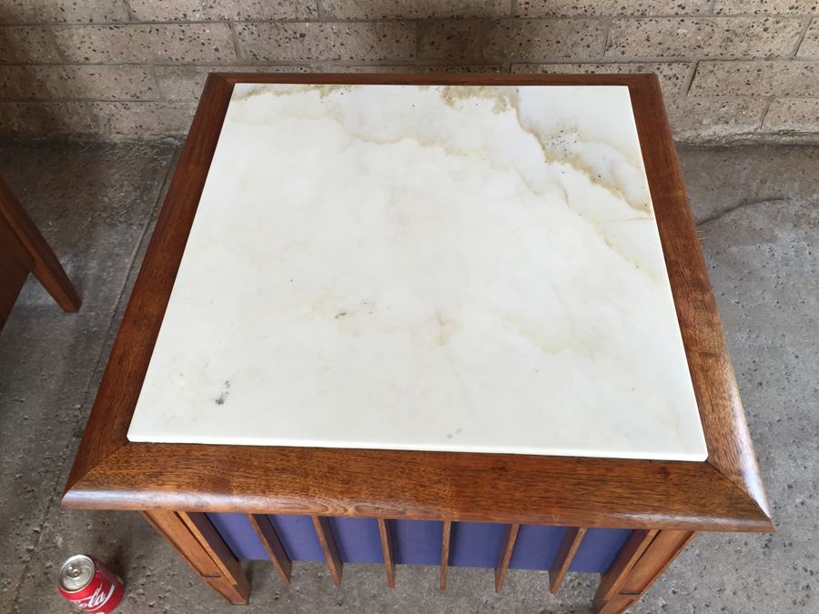 Pair Of Custom Mid-Century Modern End Tables With Marble Tops And Built In Electro-Voice Speaker Cabinets [Photo 7]