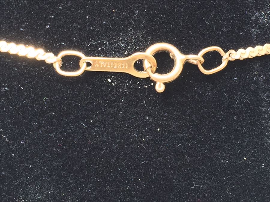 14K Gold Herringbone Necklace With Old 24K Gold Catholic Fleur De Lis Pendant And 14K Gold Asian Pendant [Photo 5]