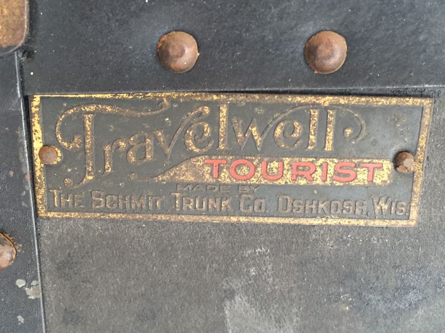 Vintage 1900s Steamer Trunk Travelwell Trunks By Schmit Trunk Co Oshkosh, Wis. [Photo 3]