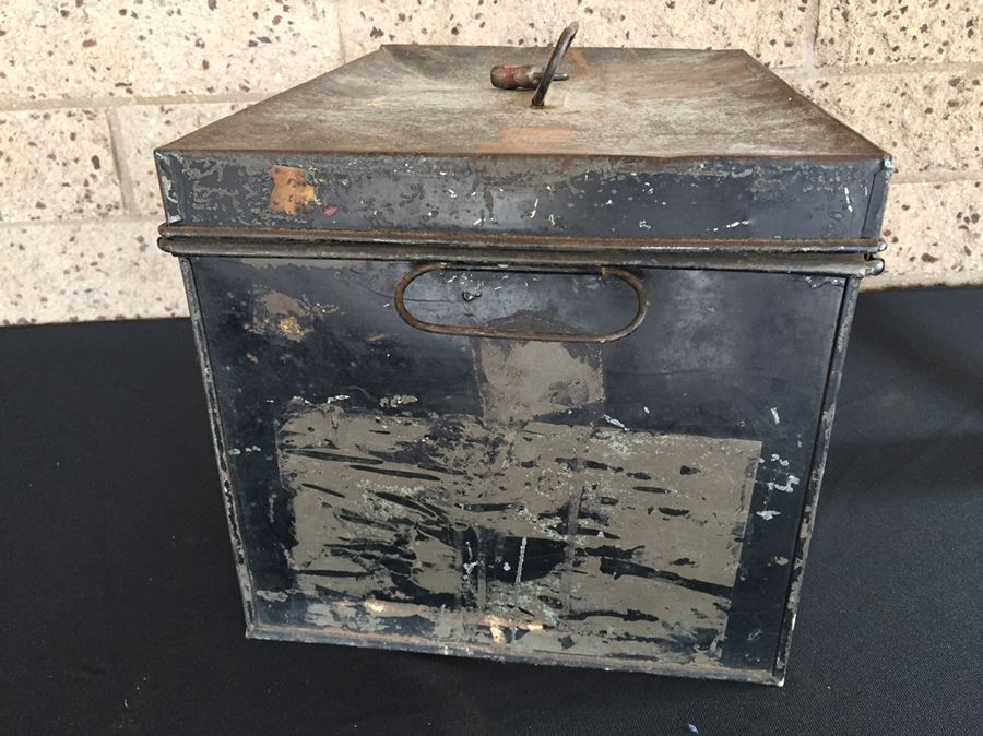 Old Metal Box With Hand Painted Lettering And Old Lock From Ottawa Canada