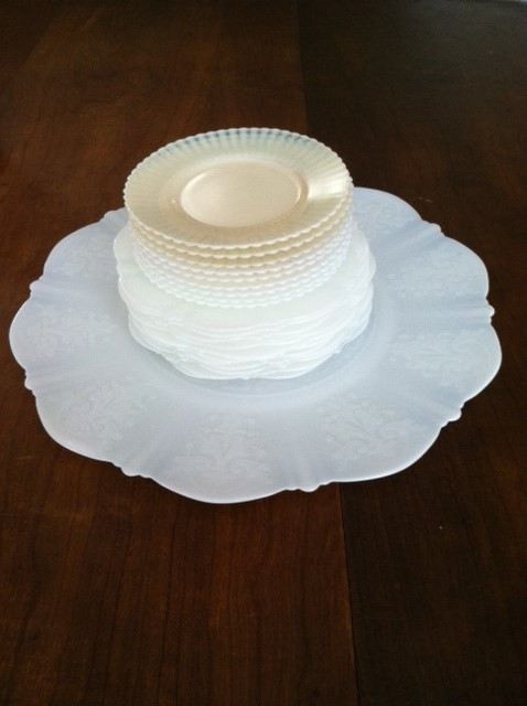 Beautiful Set of Vintage Milk Glass Plates and Large Platter [Photo 1]