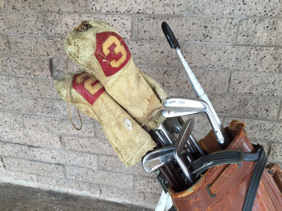 Vintage Wilson Golf Clubs With Leather Golf Bag And Driver Covers