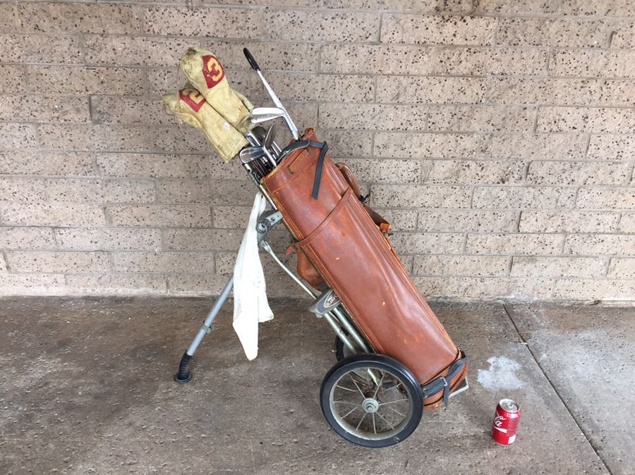 Vintage Wilson Golf Clubs With Leather Golf Bag And Driver Covers