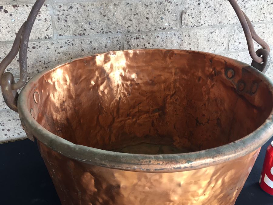 Large Heavy Hammered Copper Bucket Pale With Handle