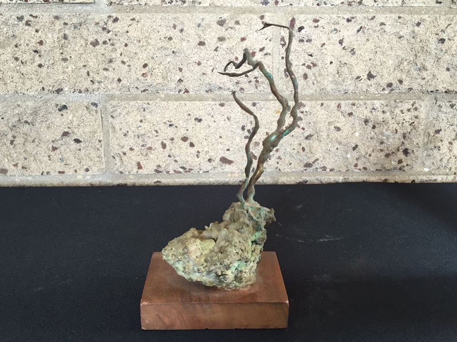 Signed Rock And Metal Sculpture On Wooden Base [Photo 11]