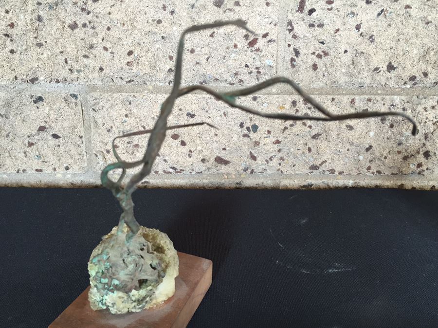 Signed Rock And Metal Sculpture On Wooden Base [Photo 9]